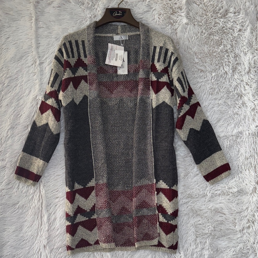 Apt. 9 Geometric Gray and Burgundy Cardigan